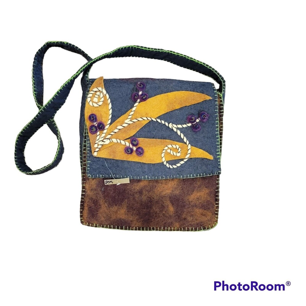 Rising Tide Felted Wool Crossbody Bag Floral Funky Boho Cottagecore